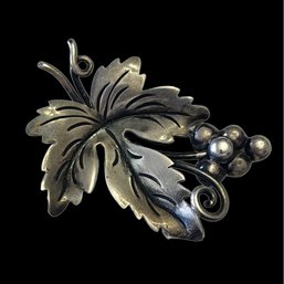 Vintage Sterling Silver Leaf Brooch From Taxco Mexico