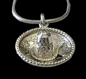 Vintage Sterling Silver Italian Snake Chain Mid Century 1950's Sombrero Pendant