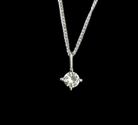 Vintage Sterling Silver Chain With CZ Crystal Solitaire Pendant