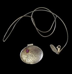 Vintage 1990 Jamie Cassavoy Pendant With Ruby Gemstone & 18k Gold Petal Flower