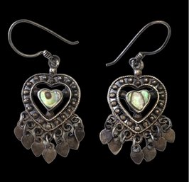 Vintage Sterling Silver Abalone Heart Earrings