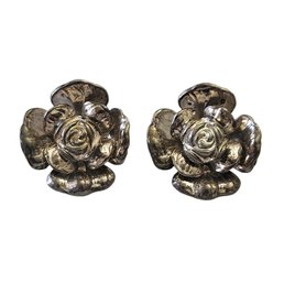 Vintage Sterling Silver Floral Clip On Earrings