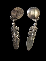 Vintage Sterling Silver Feather Earrings, Stamped Sterling