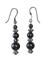 Sterling Silver And Black Beaded Earrings