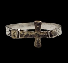 Vintage Silver/Gold Tone Hammered Cross Bracelet