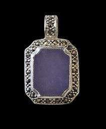 Vintage Sterling Silver Marcasite Purple Color Pendant