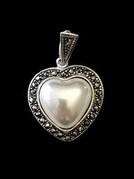 Vintage Sterling Silver Marcasite Heart Pendant