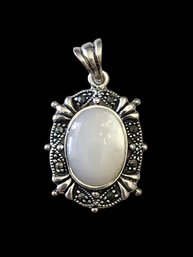 Vintage Sterling Silver Marcasite Mother Of Pearl Pendant