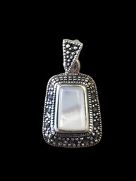 Vintage Sterling Silver Marcasite Mother Of Pearl Color Pendant