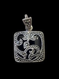 Vintage Sterling Silver Marcasite Onyx Color Pendant