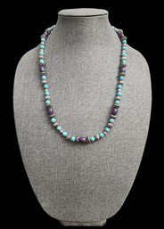 Southwestern Style Turquoise, Purple And Metal Beads Necklace