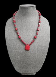 Southwestern Style Red/Metal Beaded Turtle Necklace