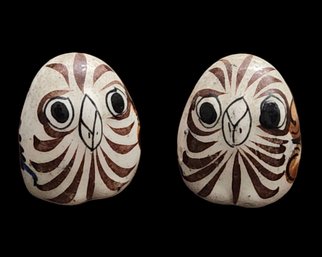 Vintage Handcrafted Ceramic Owls From Mexico