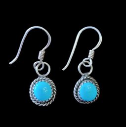 Beautiful Vintage Sterling Silver And Turquoise Color Earrings