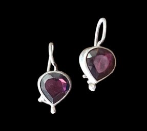 Vintage Sterling Silver Ruby Color Stone Earrings