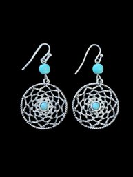 Vintage Native American Inspired Turquoise Color Dream Catcher Earrings