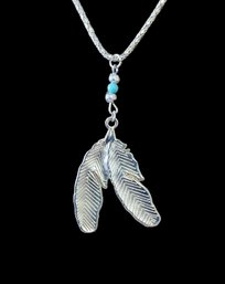 Vintage Southwestern Style Silver Tone Feather Necklace