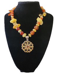 Vintage Chunky Amber Tones Color Beaded Necklace