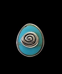 Vintage Sterling Silver Turquoise Color Ring, Size 7.5