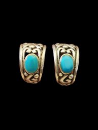 Vintage Sterling Silver Turquoise Color Earrings