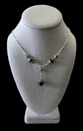 Vintage Sterling Silver Marcasite Onyx Color Necklace