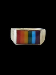 Vintage Sterling Silver 'God's Promise' Rainbow Ring, Size 11