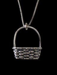 Vintage Sterling Silver Chain From Italy With Basket Pendant