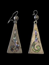 Vintage Sterling Silver Abalone Triangle Earrings From Mexico