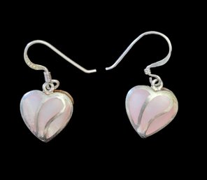 Vintage Sterling Silver Pink Color Heart Earrings, Tested