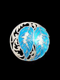 Incredible Vintage Sterling Silver Siam Blue Enamel Brooch