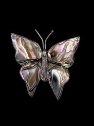 Beautiful Vintage Abalone Alpaca Silver Butterfly Brooch