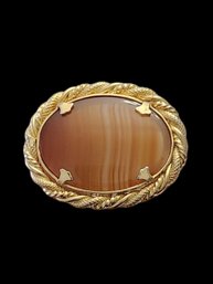 Beautiful Vintage Mid Century Stone Brooch In Gold Tone