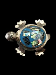 Adorable Abalone Alpaca Silver Turtle Brooch