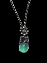 Vintage Sterling Silver Necklace With Green Stone Pendant