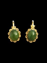 Vintage Clip On Green Color Earrings In Gold Tone