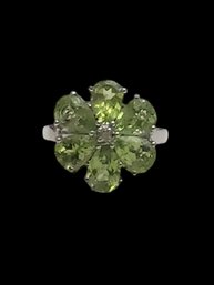 Vintage Sterling Silver August Birthstone Peridot Color Flower Ring