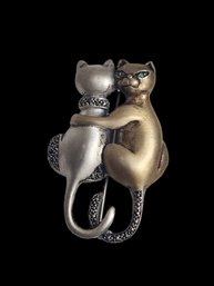 Vintage Sterling Silver Marcasite Cats Brooch