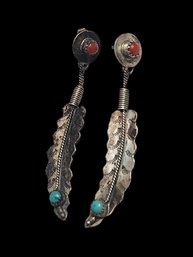 Vintage Sterling Silver Native American Feather Earrings