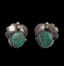 Beautiful Vintage Sterling Silver Native American Turquoise Color Earrings