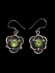 Vintage Sterling Silver Peridot Color August Birthstone Earrings