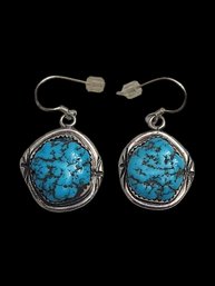 Vintage Sterling Silver Native American Turquoise Color Stone Earrings