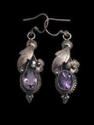 Vintage Sterling Silver Amethyst Color Stone Earrings