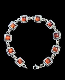 Vintage Sterling Silver Amber Color Stone Bracelet