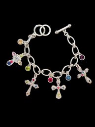 Beautiful Vintage Multi Color Stones Cross Bracelet