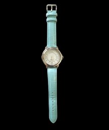 Vintage Quartz Watch W/ Mother Of Pearl Color Face And Turquoise Color Band