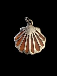 Vintage Sterling Silver Amber Color Shell Pendant