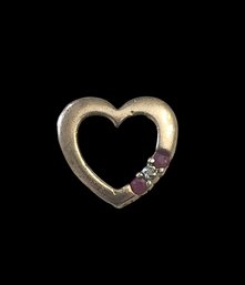 Vintage Sterling Silver Ruby Color Stone Heart Pendant