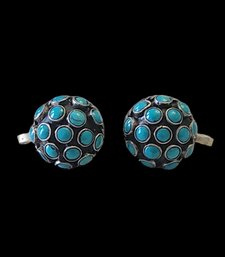 Beautiful Vintage Turquoise Color Stone Screw Back Earrings From Mexico