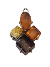 Vintage Sterling Silver Amber Color Pendant