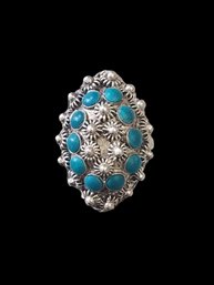 Vintage Native American Style Sterling Silver Turquoise Color Ring, Size 7